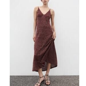 Zara LONG SPARKLY V-NECK KNIT MAXI DRESS in Maroon